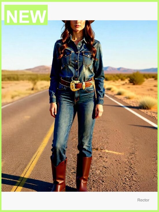 Gold Buckle Western Cowgirl Belt with Floral Pattern main image 5
